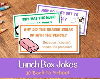 20 Back to School Lunchbox Jokes for Kids, Joke Of The Day Cards, Kid Friendly Weekday Routine Surprise Notes, Cute Lunch Ideas
