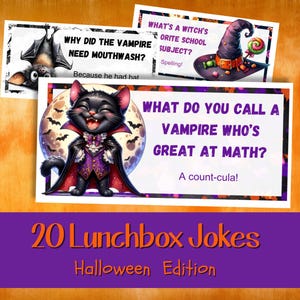 20 Halloween Lunchbox Jokes for Kids, Printable Joke Cards, Funny School Notes, Spooky Lunchbox Surprise, Unique Creepy Fun Jokes & Notes