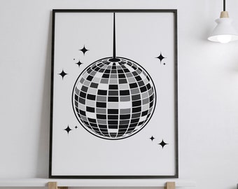 Black Disco Ball Poster, Disco Ball, Disco Ball Poster, Disco Ball Print, Preppy Poster, Disco Poster, Black Disco Ball, Disco Ball Wall Art
