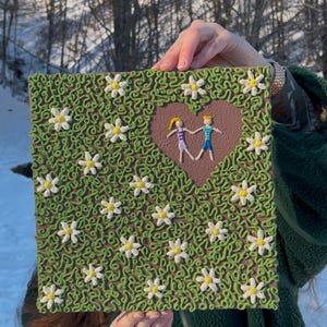 Daisy Art, pittura floreale strutturata, fiori 3D, pittura floreale strutturata, pittura impasto fiori, pittura di coppia, pittura artistica strutturata