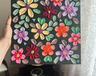 Textured Floral Painting, 3D Flowers Art, Acrylic on Canvas, "Flower Garden II"