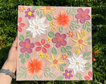 3D Floral Texture Art, Handmade Acrylic Flower Painting