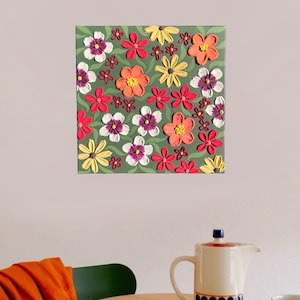 Arte con texture floreale, pittura floreale strutturata, arte dei fiori 3D, pittura floreale strutturata, pittura di fiori, arte strutturata, pittura di girasoli