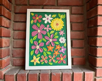 3D Floral Texture Art, Impasto Flower Painting, Handmade Textured Wall Art