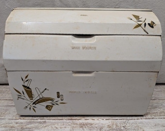 Vintage Metal Kitchen Dispenser Foil Wax Paper Towel Holder White Floral