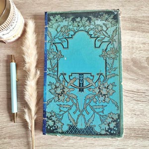 Junk Journal Fait Main en France – Livre Vintage Français Bleu Unique - Relié à la Main - Mixed Media - Carnet – Upcycling - Scrapbook