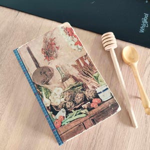 Diario vintage fatto a mano in Francia - Riciclato, rilegato a mano, con copertina flessibile - Libro di ricette - Perfetto per un cuoco artistico!