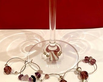 Sterling Silver Wine Charms & Purple Wine Aerator – Romantic Gift Set