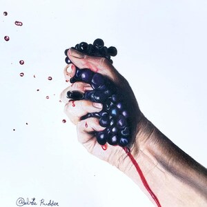 Hand squeezing grapes print