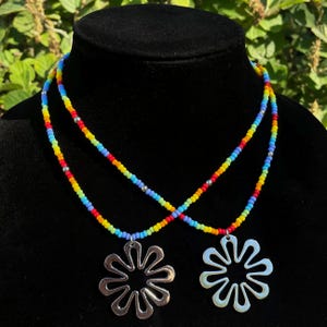Beaded Rainbow Flower Necklace