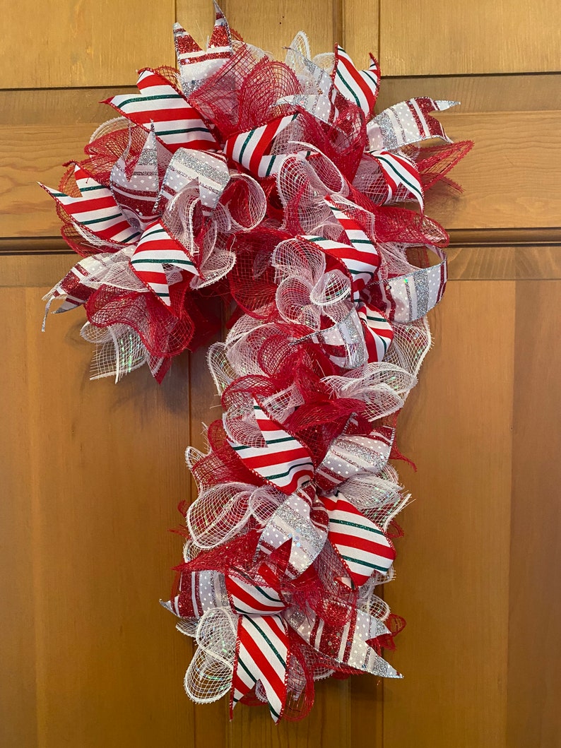Candy Cane Deco Mesh Wreath Etsy