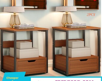 Set Of 2 Bedside Table Wood Nightstand End Table Bedroom Storage Coffee Side