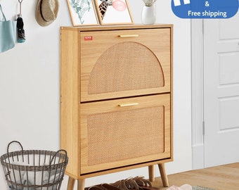 Shoe Cabinet with 2 Flip Drawers Rattan