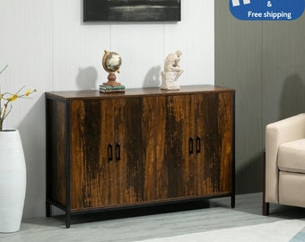 Beigerschrank mit verstellbaren Regalböden Rustikales Braun, Industrielles Sideboard Buffet