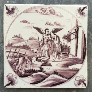Antique Dutch Delft tile with biblical scene