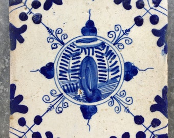 Antique Dutch Delft tile with Chinoiserie decoration