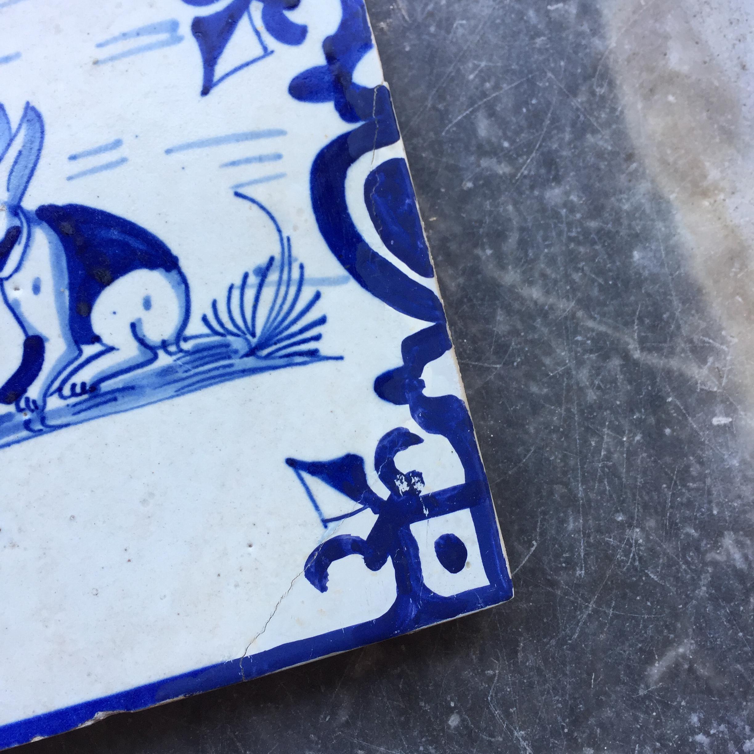 Antique 17th Century Dutch Delft Tile With Rabbit - Etsy