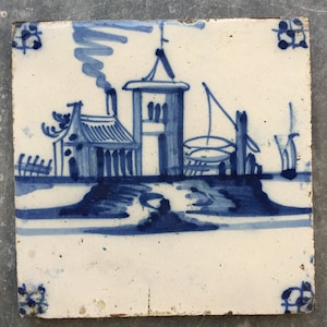 Antyczna holenderska płytka krajobrazowa Delft