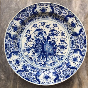 Large Antique 18th century Dutch Delft dish with the Lady Fortune.