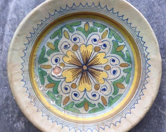 Antique 17th century Dutch Majolica Maiolica Dish with flower