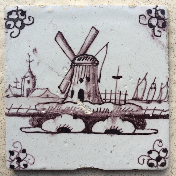 デルフトタイル陶板風車 18世紀オランダのデルフト風車タイル - Etsy 日本