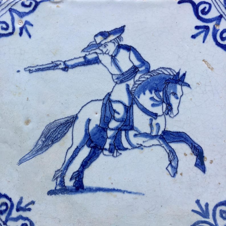 Antique 17th Century Dutch Delft Tile With Soldier on Horseback - Etsy