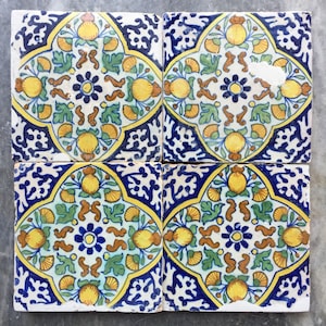 Antique 17th century Dutch Delft tiles with the decoration of pomegranates