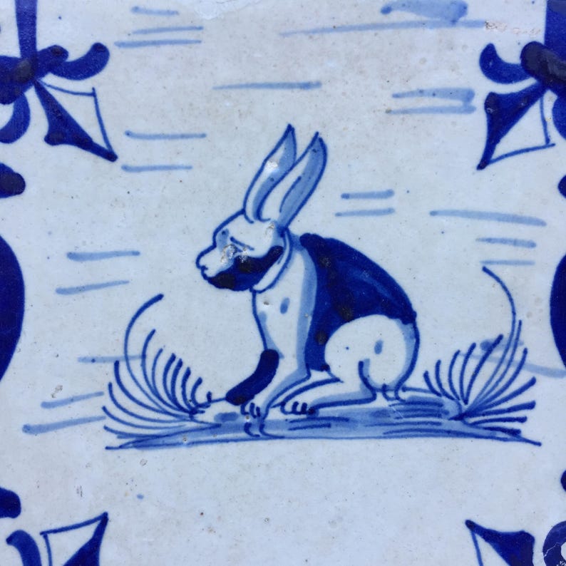 Antique 17th Century Dutch Delft Tile With Rabbit - Etsy
