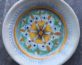 Antique 17th century Dutch Majolica Maiolica Dish with flower