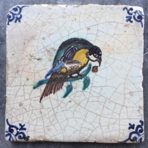 Rare Antique 17th century Dutch Delft tile parrot