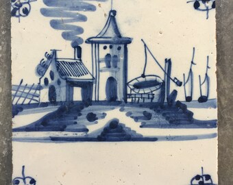 Antique Dutch Delft landscape tile