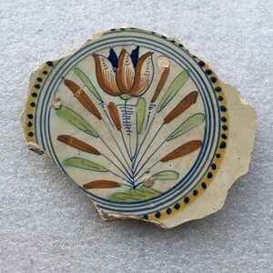 Antique 17th century Dutch Majolica Maiolica Fragment of a Dish with tulip