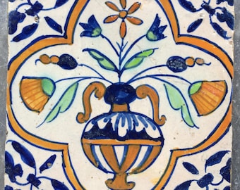 アンティークオランダデルフトタイル30枚、17世紀の花模様タイルセット