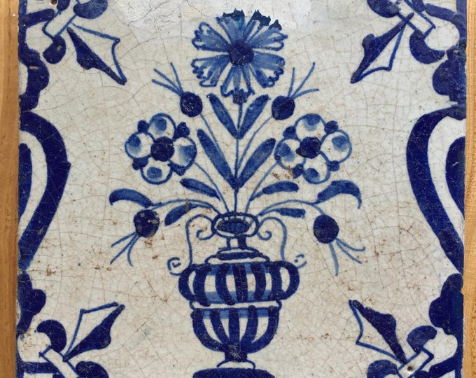 Antique 17th Century Dutch Delft Tile With Flower Vase - Etsy