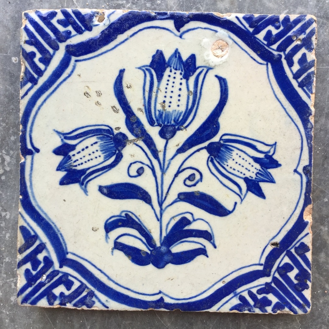 Antique Dutch Delft Tile With Decoration of Tulips - Etsy