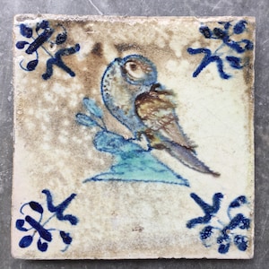 Antique 17th century Dutch Delft tile with Dove