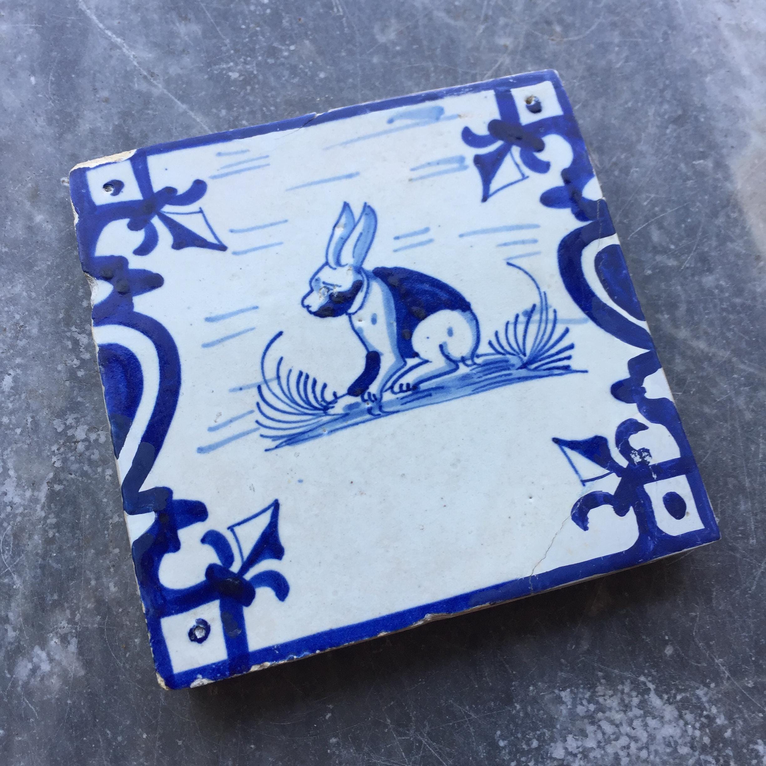 Antique 17th Century Dutch Delft Tile With Rabbit - Etsy