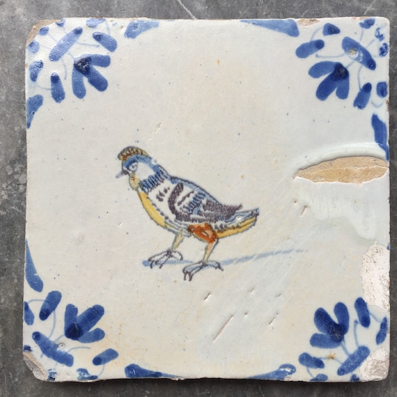 17世紀　オランダ　デルフトタイル　鳥 鶏が描かれた 17 世紀のオランダのデルフト タイル - Etsy 日本