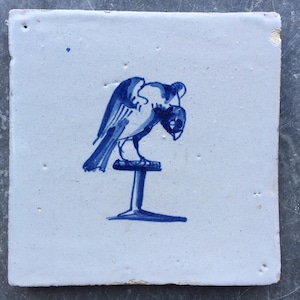 Antique 17th century Dutch Delft tile with parrot