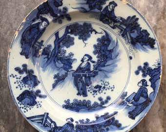 Große antike holländische Delft Schale aus dem 17 Jahrhundert im chinesischen Stil