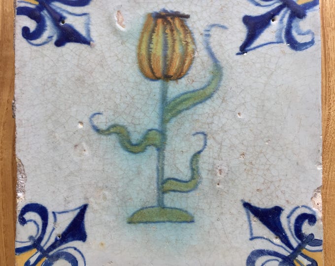 Antique 17th Century Dutch Delft Tile With Tulip - Etsy