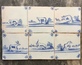 希少なアンティーク 17 世紀オランダ デルフト タイルの跳ねる鳥