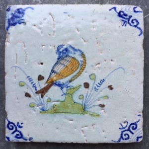 Rare Antique 17th century Dutch Delft tile bird