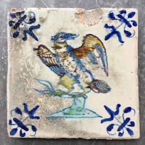 Antique 17th century Dutch Delft tile with American Eagle
