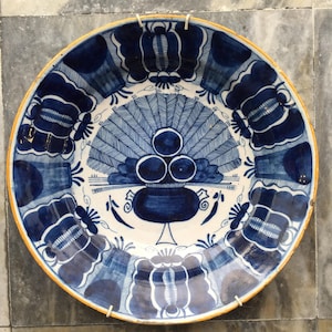 Large Antique 18th century Dutch Delft so-called peacock dish