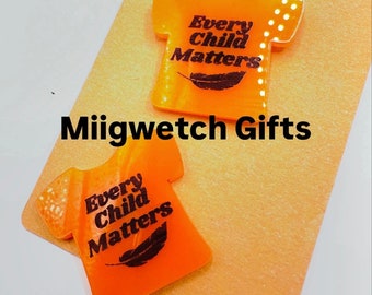 Acrylic pin. Orange Shirt Day button - September 30 - Reconciliation Awareness Day - First Nations owned business with education card.