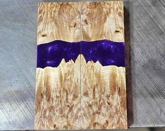 Knife Scales - Hybrid Stabilized Maple Burl & Alumilite Resin - Royal Purple (13/32"x1-15/16"x5-3/4")