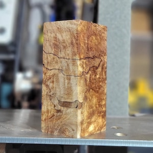 Knife Handle Material or Wood Turning Blank - Premium Quality, Stabilized Spalted Maple Burl and Curl Block (1-13/16&quot;x2-1/4&quot;x4-11/16&quot;)