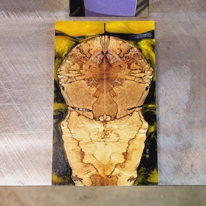 Knife Scales-Hybrid Stabilized Maple Burl and Alumilite Resin-Black Onyx & Golden Yellow