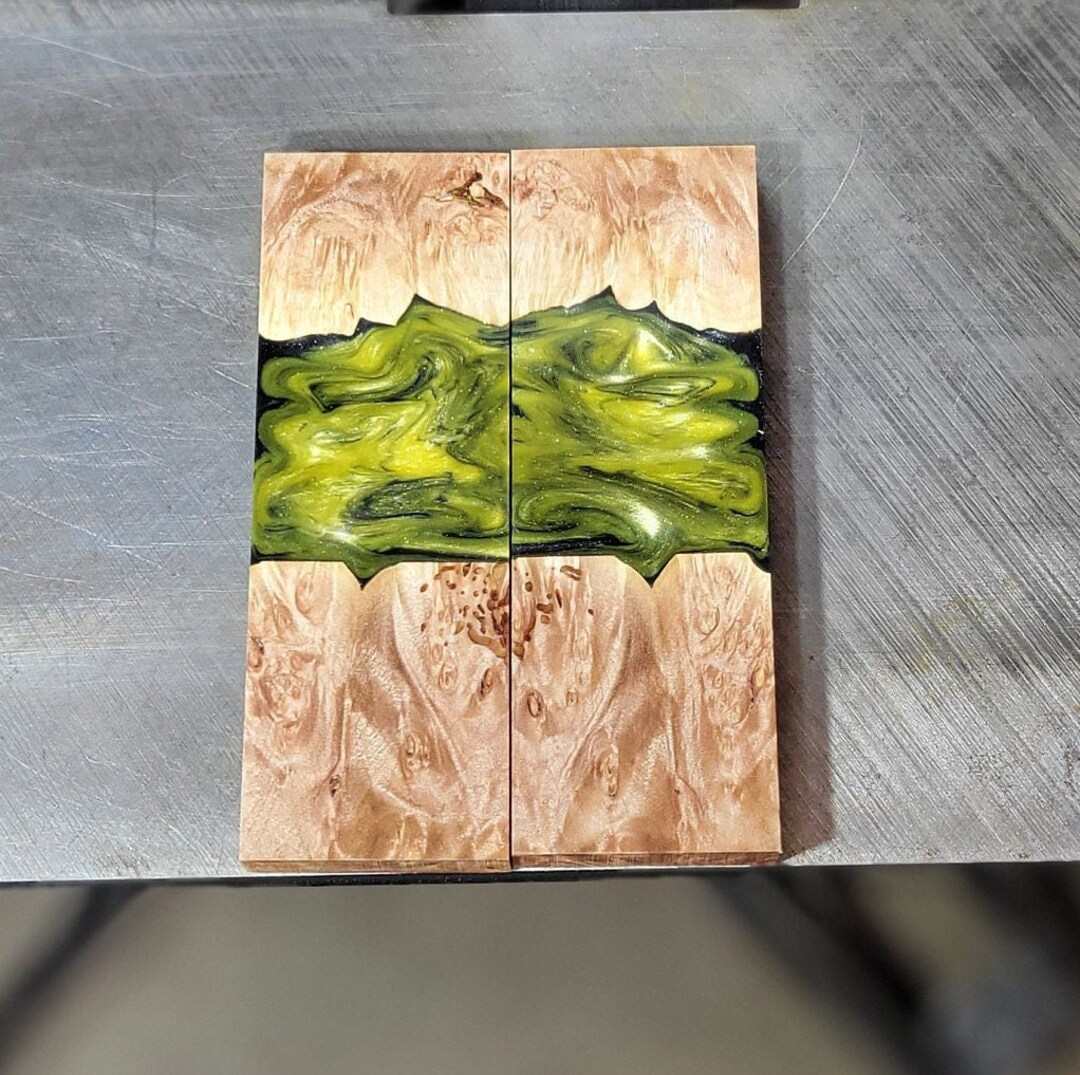 Knife Scaleshybrid Stabilized Maple Burl and Alumilite Resin Golden